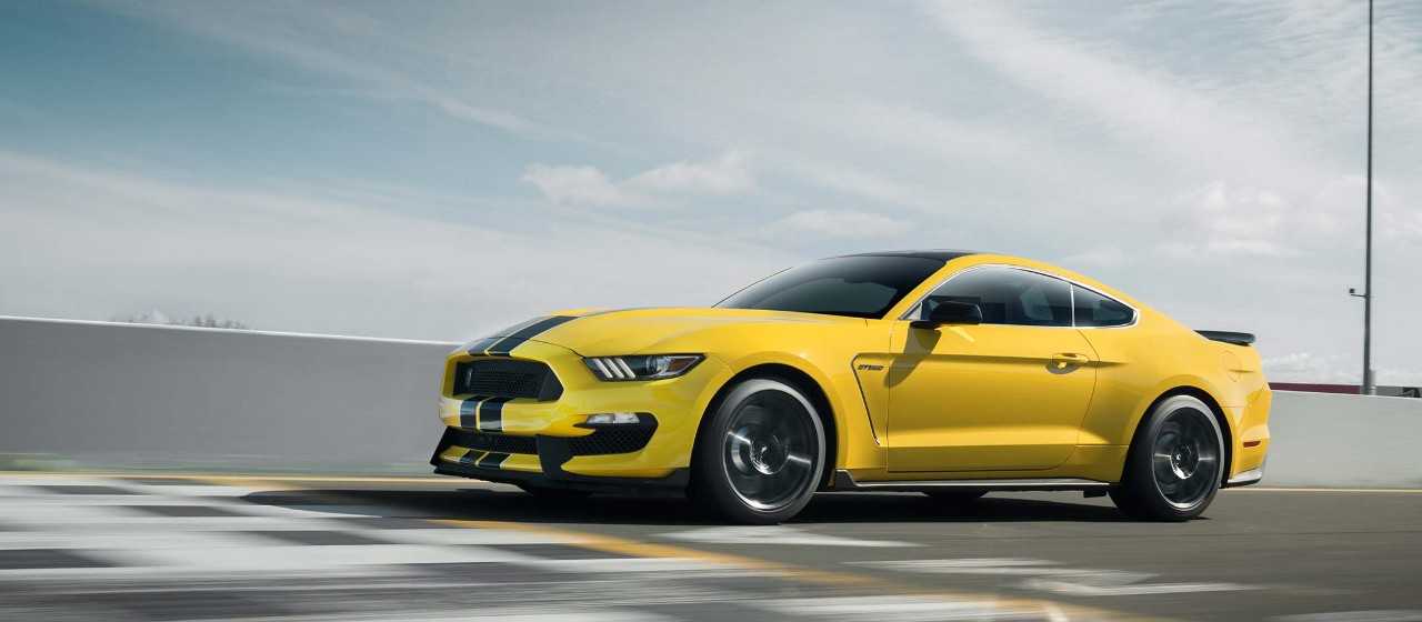 2018 Shelby GT350 in Triple Yellow Tri coat with available over the top racing stripe.