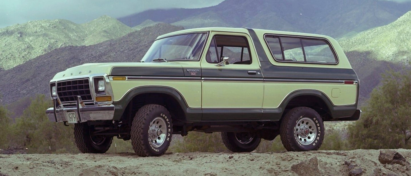 Second generation 1978 Ford Bronco parked on street.