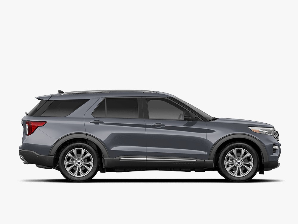 Side view of a gray 2024 Ford Explorer SUV.