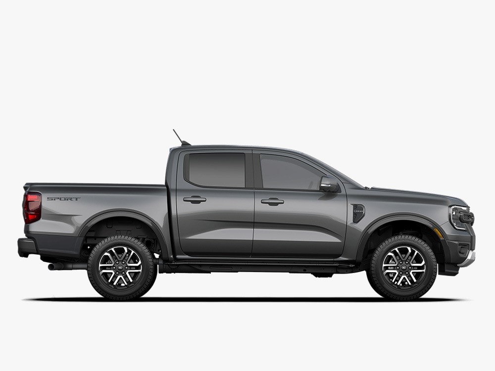 Side view of a gray 2024 Ford Ranger pickup truck.