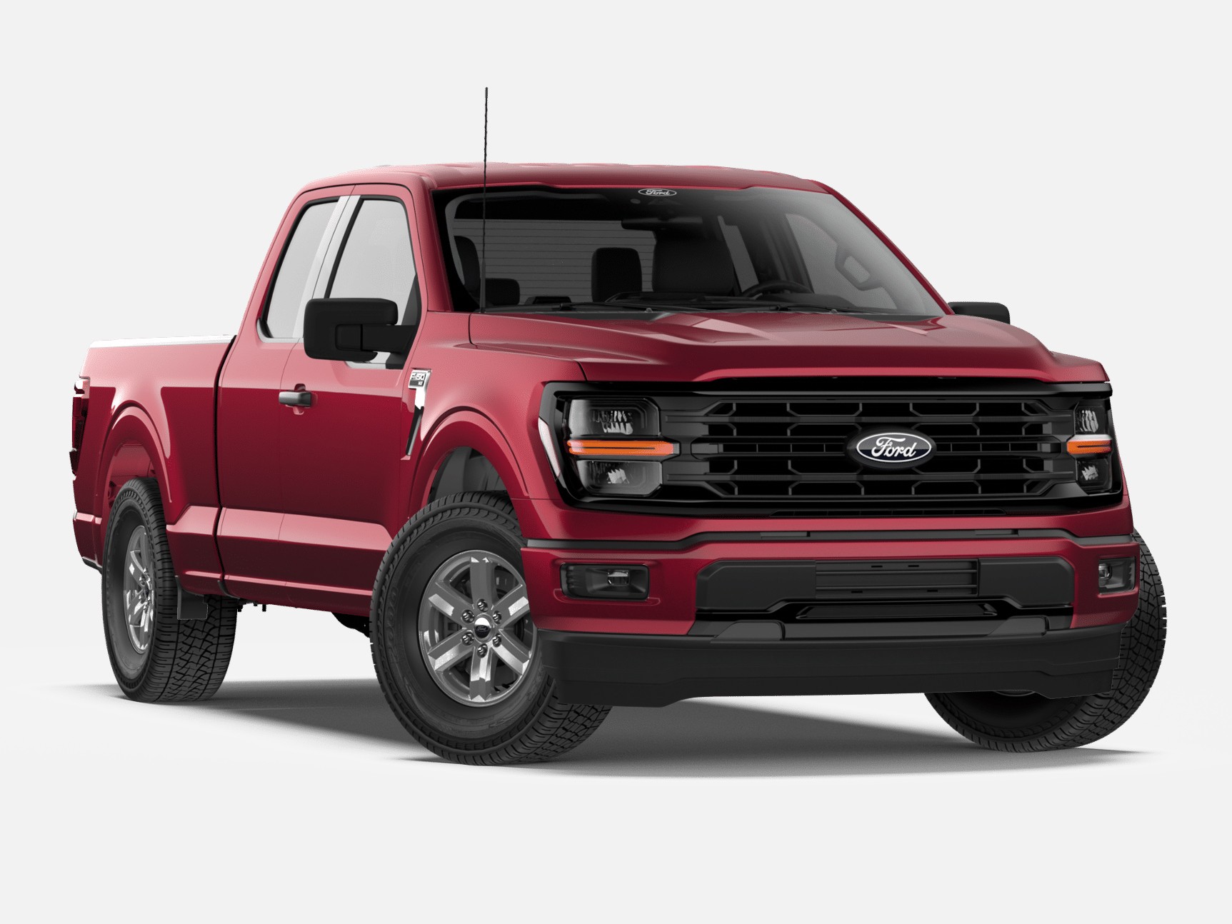2026 Ford F-150® truck in Ruby Red Metallic shown at a passenger-side angle
